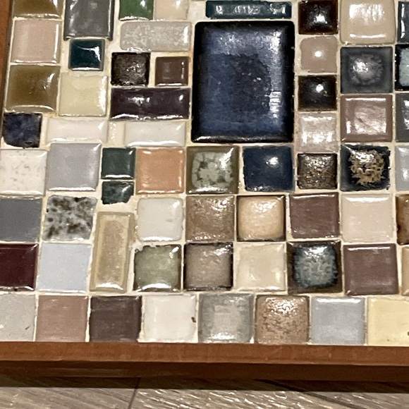 SOLD! Mid Century Modern Mosaic Tile Trivet WOOD Frame - Picture 6 of 8